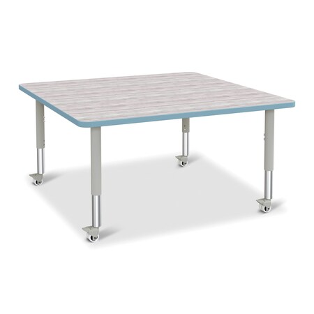 Jonti-Craft Berries Square Activity Table, 48 in. x 48 in., Mobile, Driftwood Gray/Coastal Blue/Gray 6418JCM452